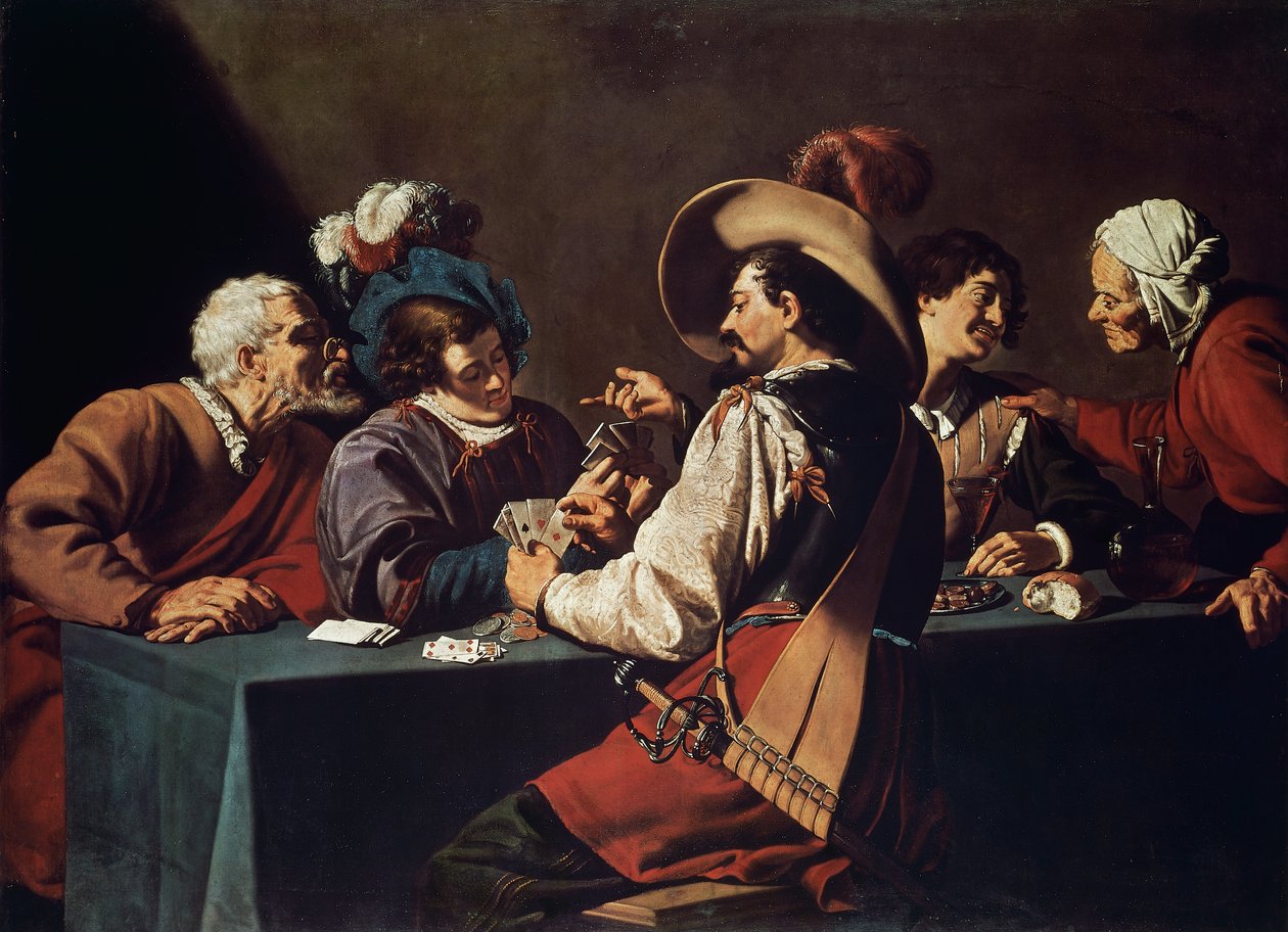 Hráči karet, Theodor Rombouts (1597-1637), Olej na plátně. Flandry od Theodor Rombouts