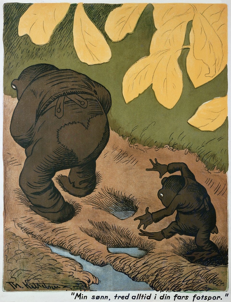 V otcových stopách (akvarel a pero) od Theodor Kittelsen