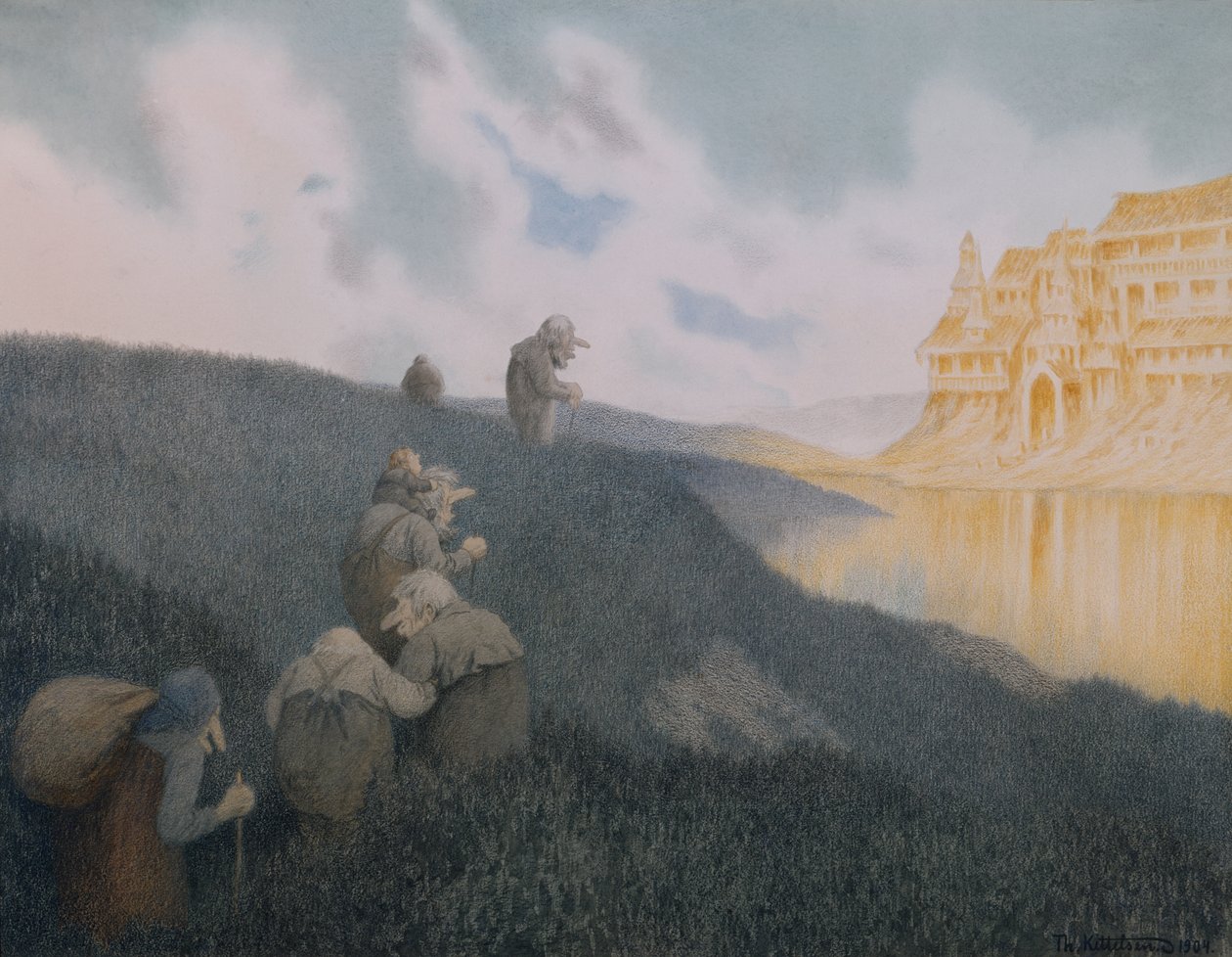 Cestou na hostinu na zámku Trollů od Theodor Kittelsen