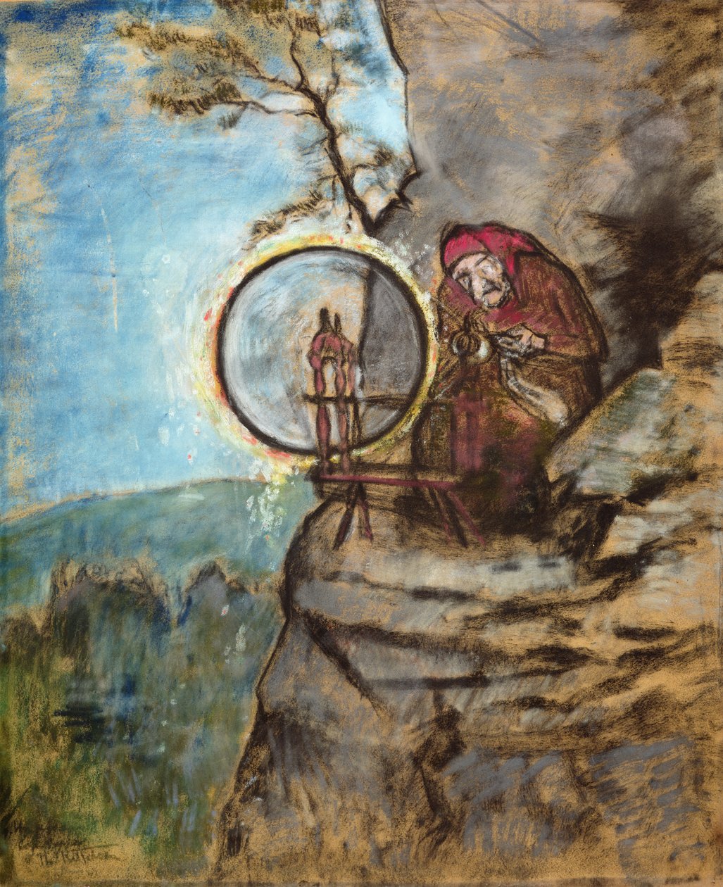Čarodějnice, která spřádala ponožky pro starého Erika (barevný pastel na papíře) od Theodor Kittelsen