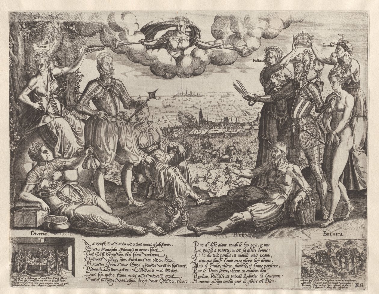 Srovnání mezi Oranje a Alva, se španělským Fury v pozadí, asi 1577 od Theodor de Bry (attributed to)