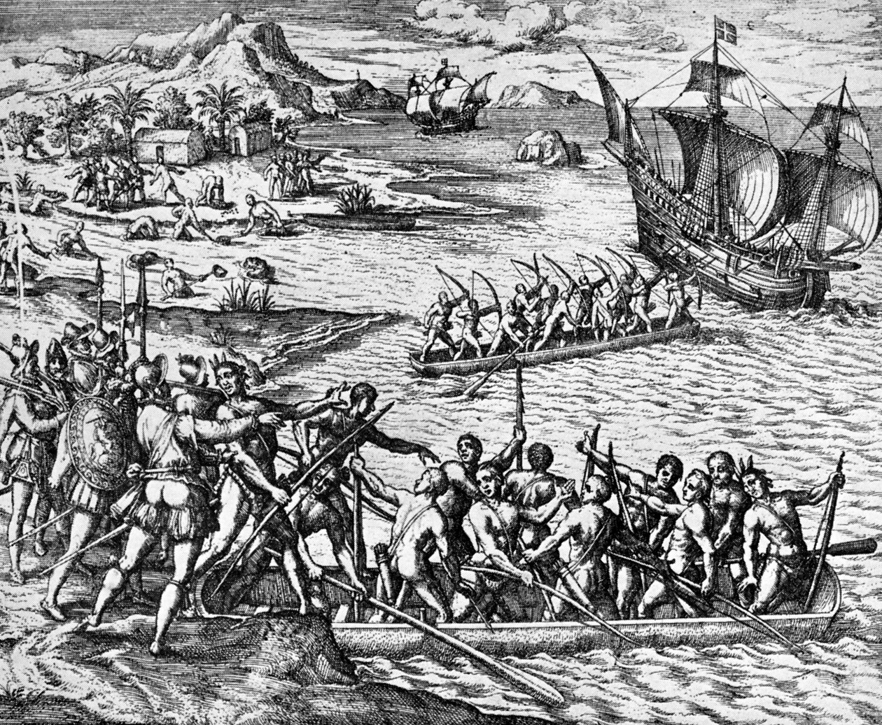 „Útok indiánů“, La Herradura vydaná v roce 1930 (rytina) od Theodor de Bry