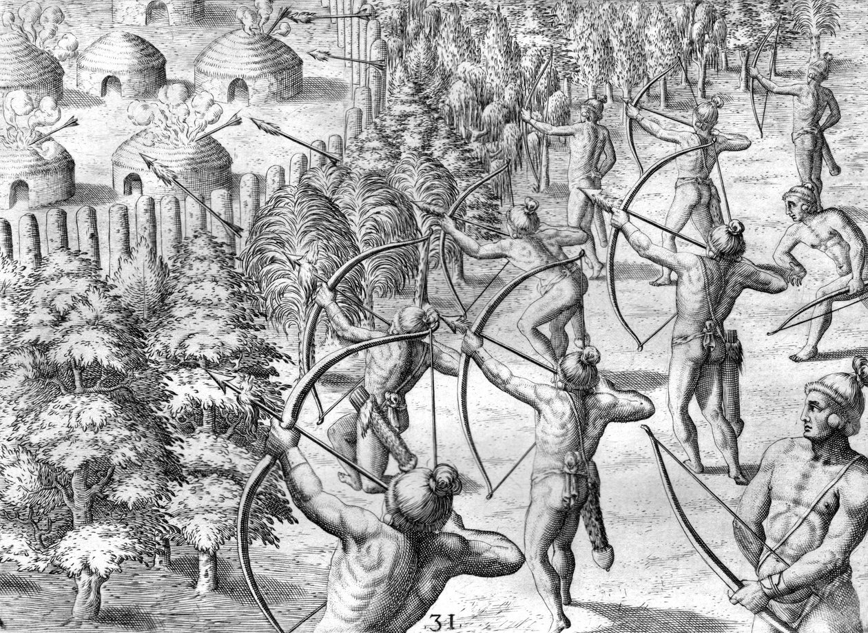 Útok na tábor Potano od Theodor de Bry