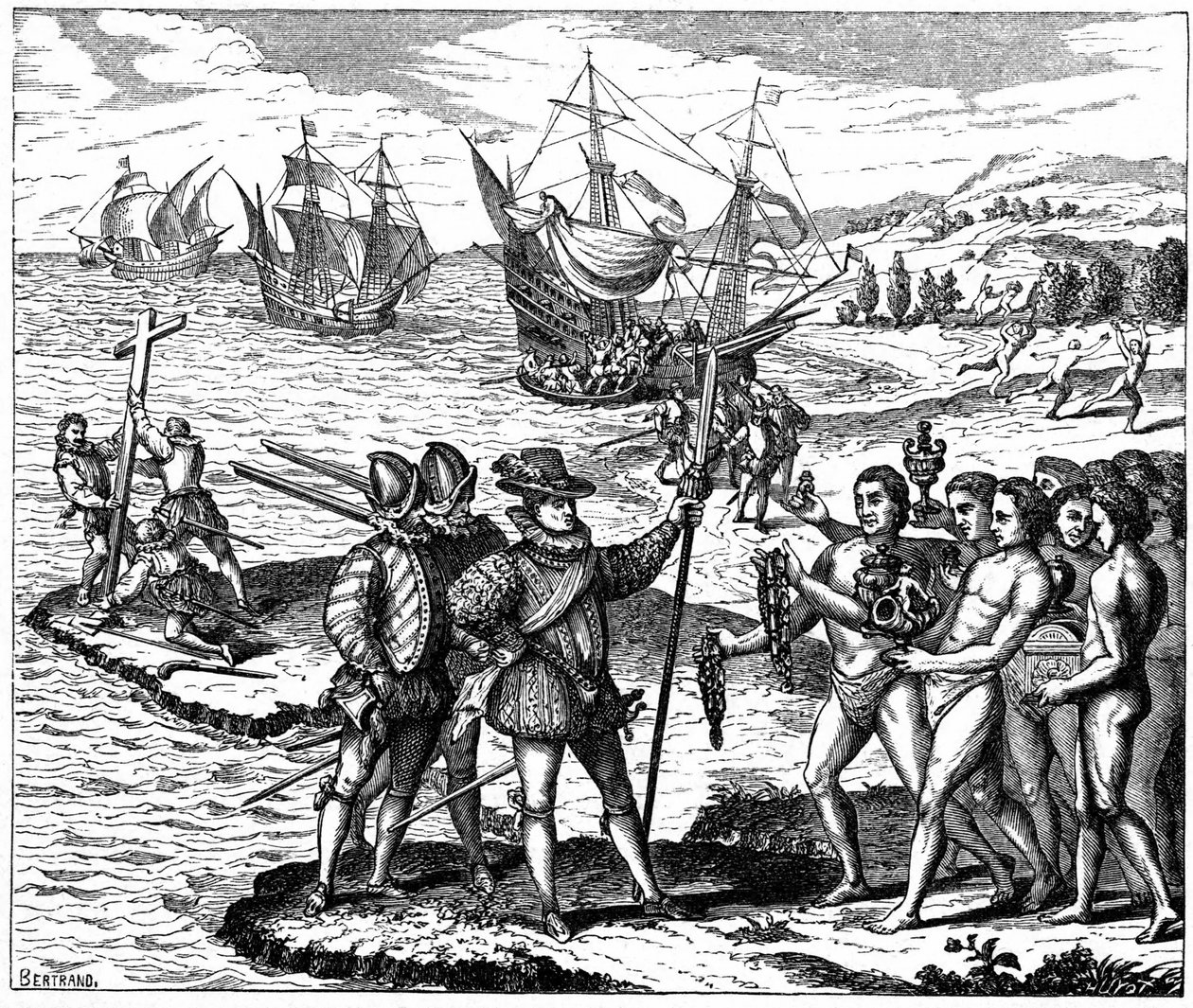 Kryštof Kolumbus (1451-1506) janovský objevitel, objevující Ameriku - 12. května 1492. Z rytiny Theodora de Bry 1590. od Theodor de Bry