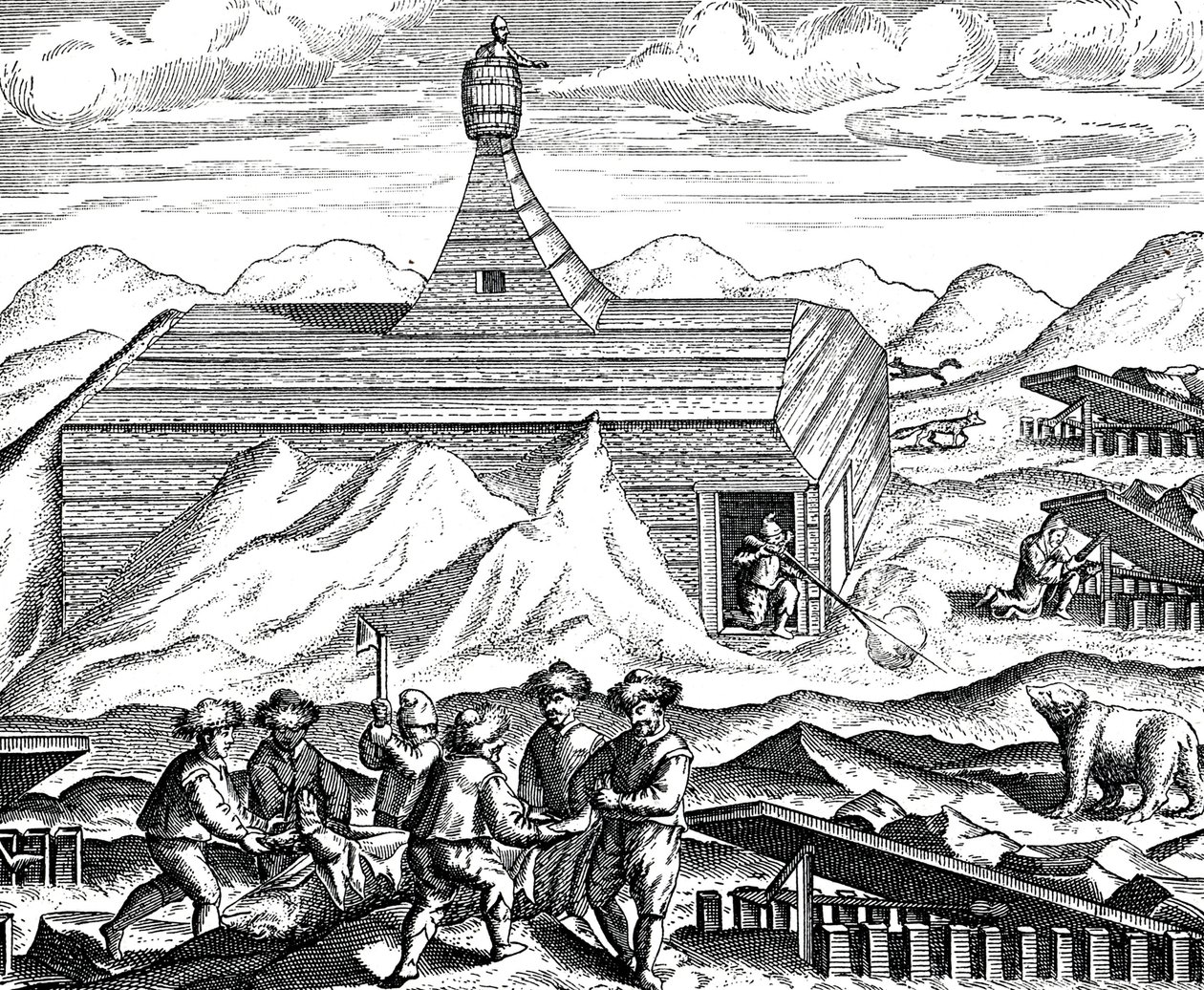 Karhun leikkaaminen pohjoisnavalla, n. 1600 (kaiverrus) od Theodor de Bry