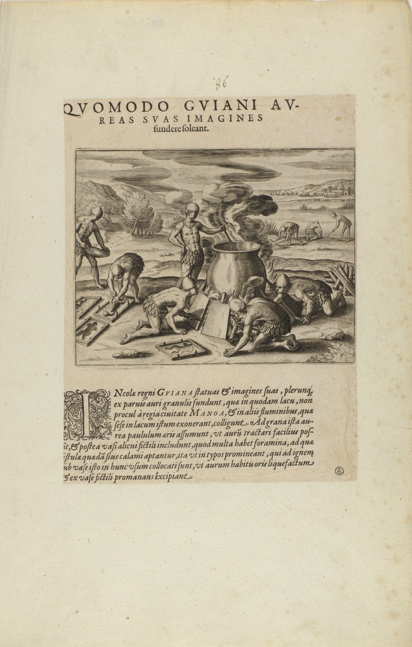 Quomodo Guiani Au-/reas Suas Imagines/Fundere Soleant. (z knihy Americae, část sedmá a osmá) od Theodor de Bry