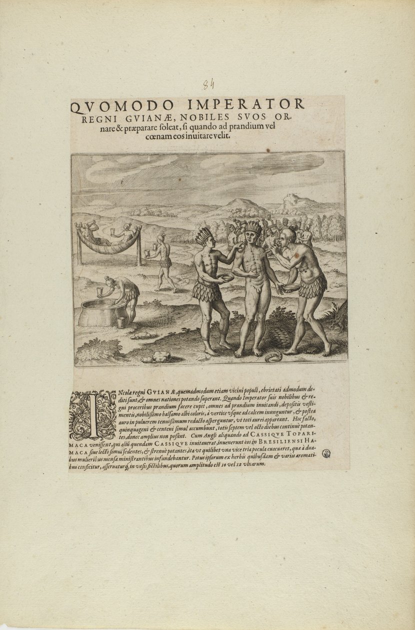 Quomodo Imperator/Regni Guianae, Nobiles Suos Or-/Nare.... (z knihy Americae, část sedmá a osmá) od Theodor de Bry