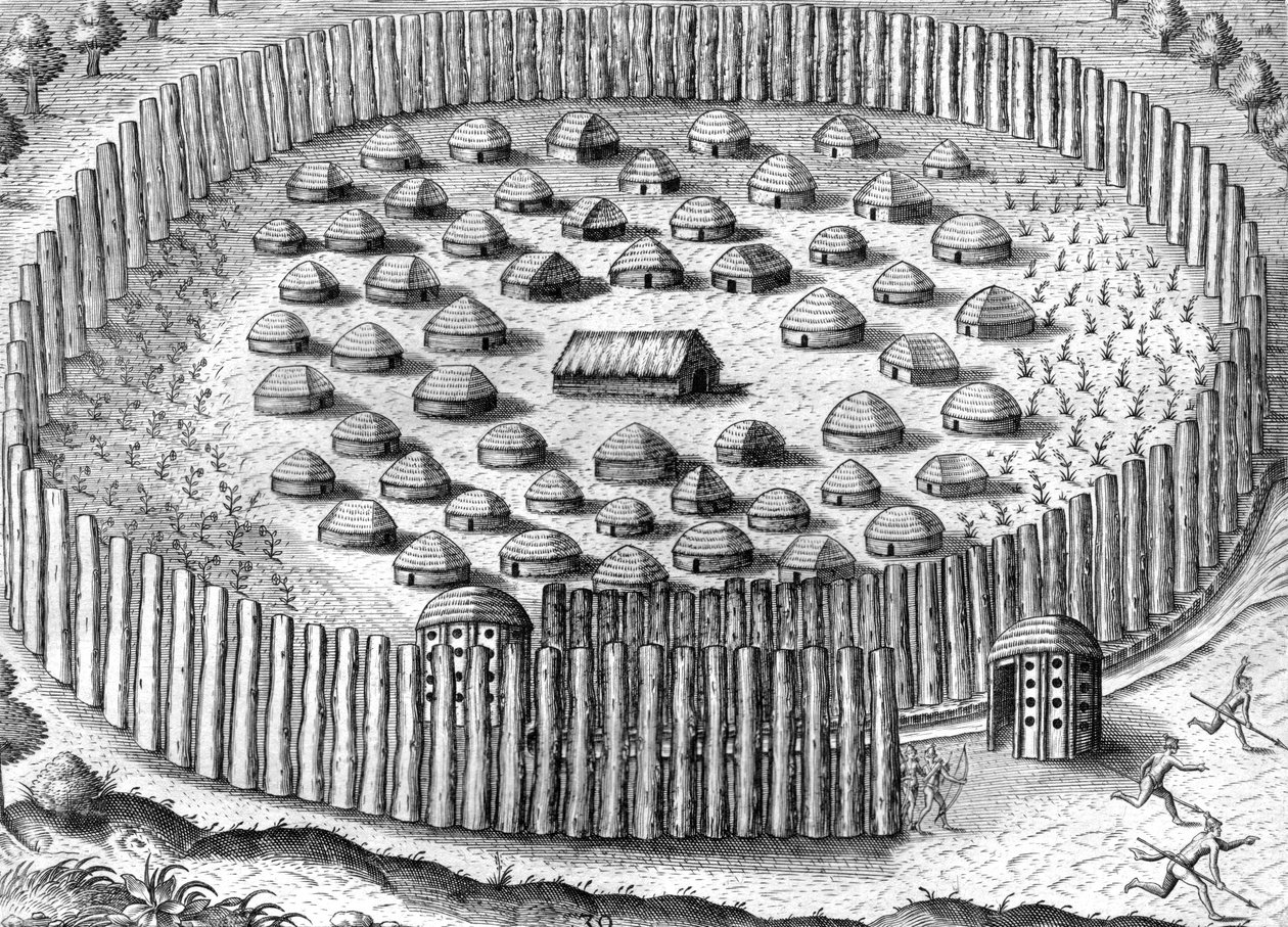 Indiánská vesnice Timucua od Theodor de Bry