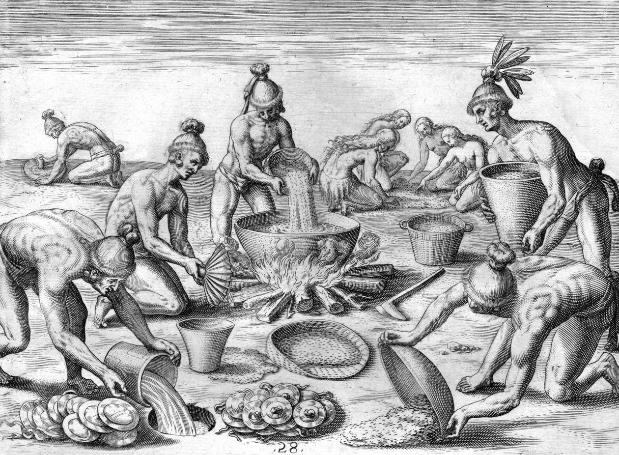 Timucuánští indiáni připravují hostinu od Theodor de Bry