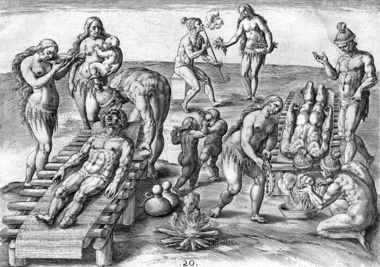 Timucuanští indiáni léčí nemocné od Theodor de Bry