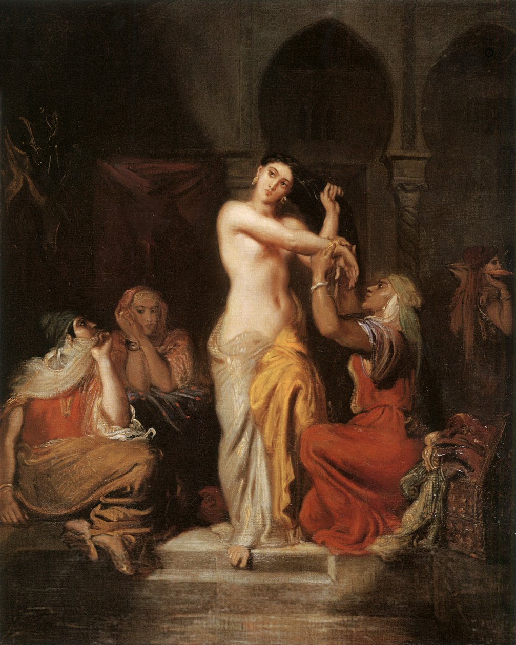 Maurská žena opouštějící koupel v Seragliu, 1854 olej na plátně od Théodore Chassériau