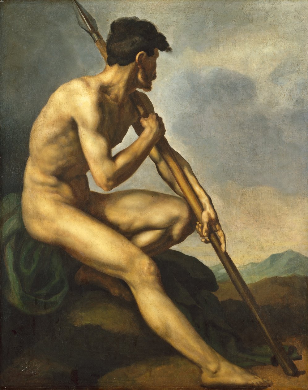Nahý válečník s kopím, kolem roku 1816 od Theodore Gericault