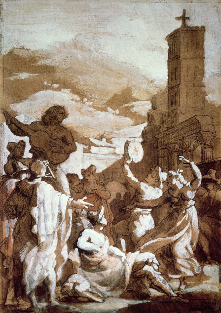 Tarantella (pero a inkoust na papíře) od Theodore Gericault