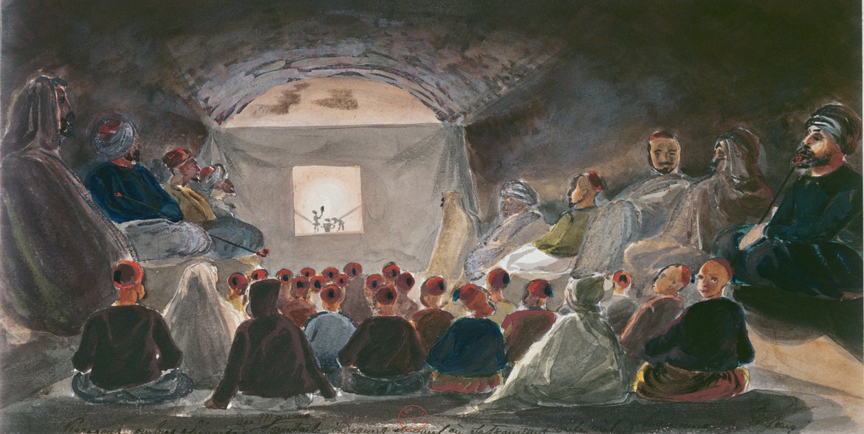 Show se stínovými loutkami v Alžírsku. c.1835 od Theodore Leblanc