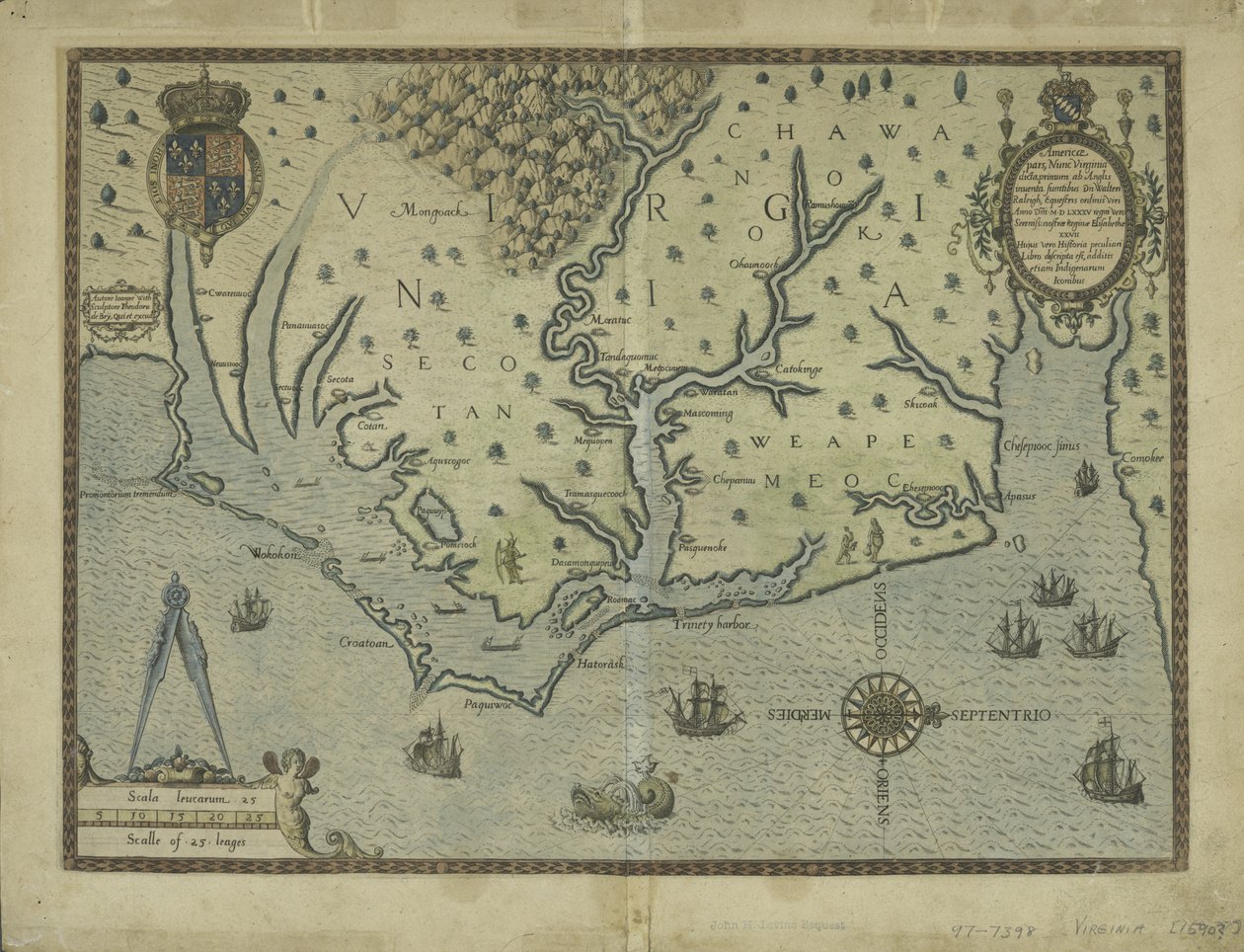 Nově objevená Virginie, 1590 (ručně kolorovaná rytina) od Theodore de Bry