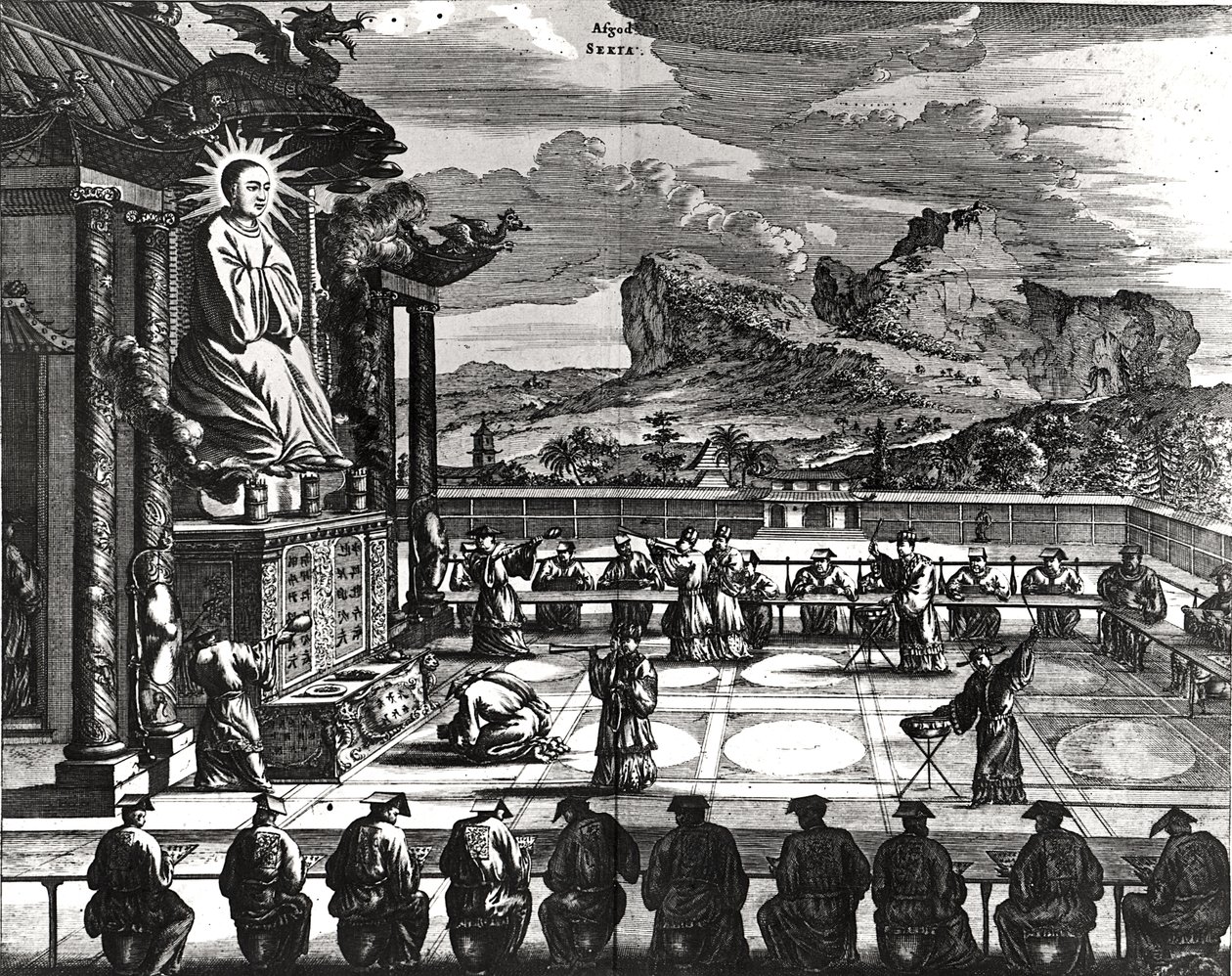 Buddhistický obřad z „Indiae Orientalis“, publikovaný v roce 1670 od Theodore de Bry