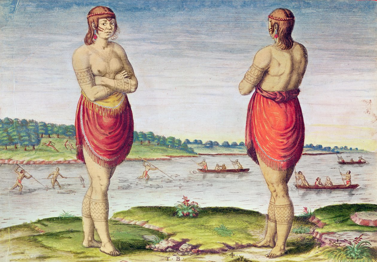 Admiranta Narratio..., Noble Woman of Secota, Virginia (strana 51), 1585-1588 (barevná rytina) od Theodore de Bry
