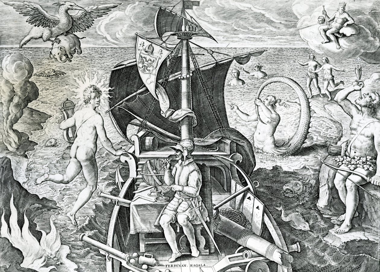 Alegorie na cestách Ferdinanda Magellana (1480-1521), Theodor de Bry (1528-1598), 16. století od Theodore de Bry