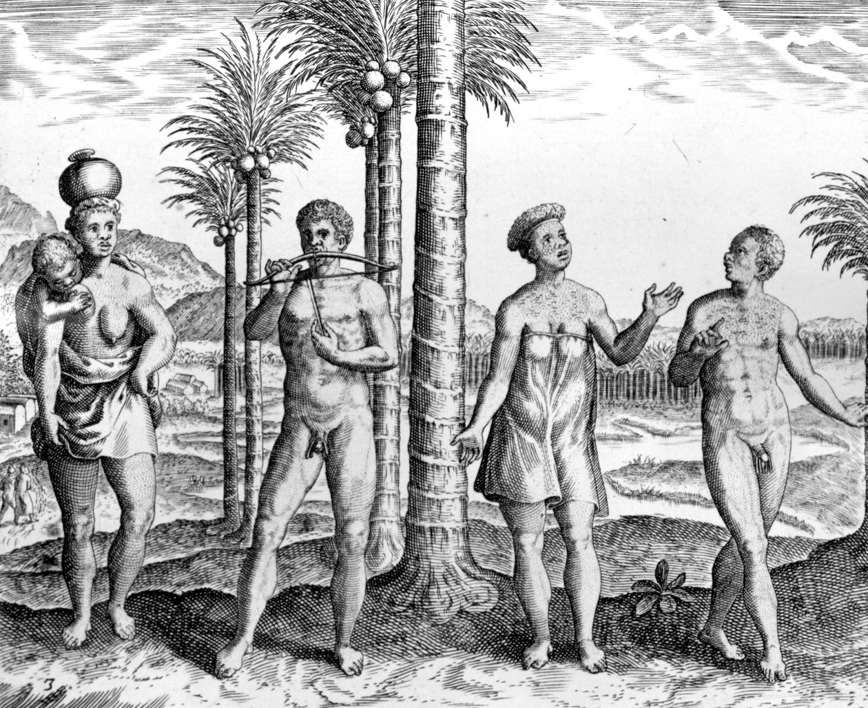 Caffre People, ilustrace z knihy "India Orientalis", vydané roku 1598 od Theodore de Bry