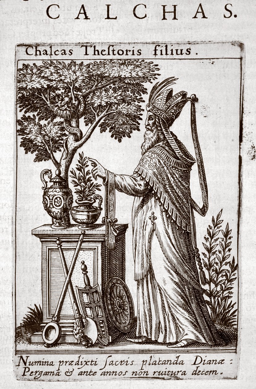 Chalcas, věštec Řeků při obléhání Tróje, z „Tractatus Posthumis“ od Jean-Jacquese Boissarda kolem roku 1605 od Theodore de Bry