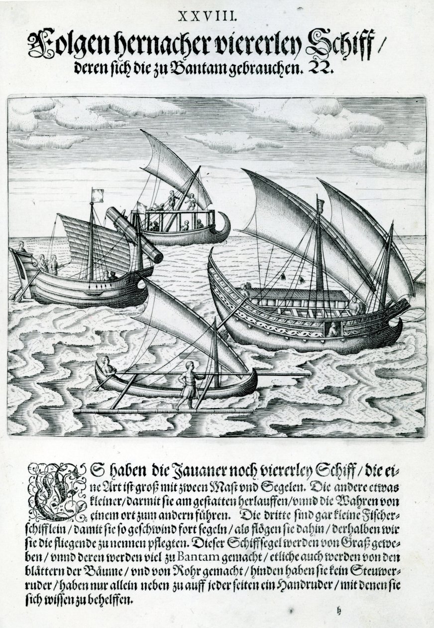 Čtyři plachetnice z ‚India Orientalis‘, 1598 od Theodore de Bry