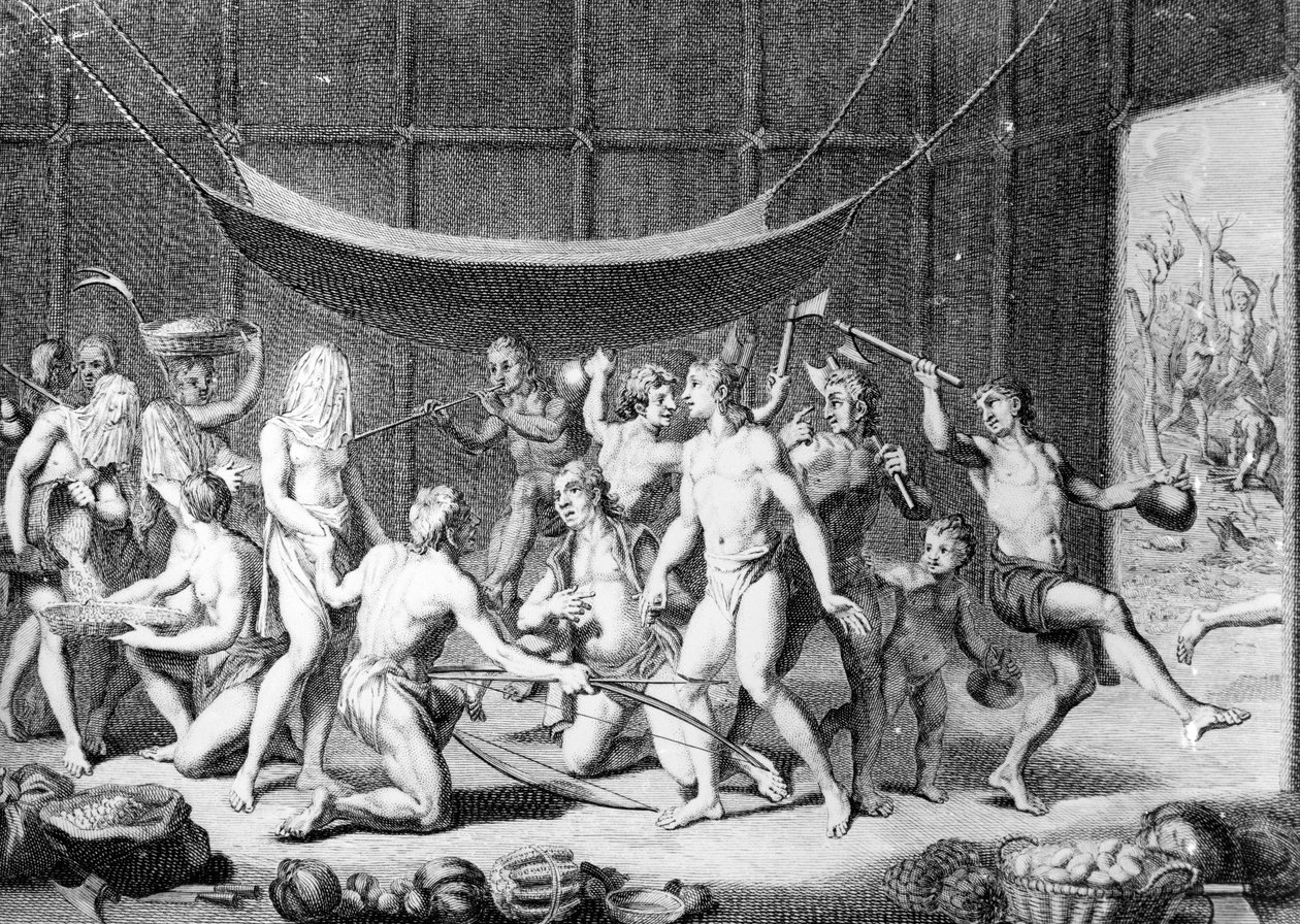 Manželství indiánů z Panamy, z „Ceremonií a náboženských zvyků všech národů světa“ od Bernarda Picarta, vydané v roce 1723 od Theodore de Bry