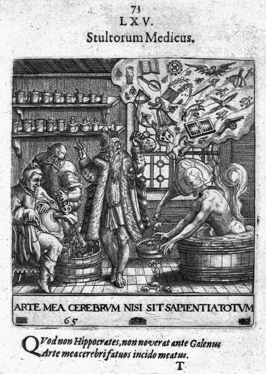 Lékař bláznů z „Proscenium of Human Life“ nebo „Secular Emblems“ od Theodora de Bry, 1627 od Theodore de Bry