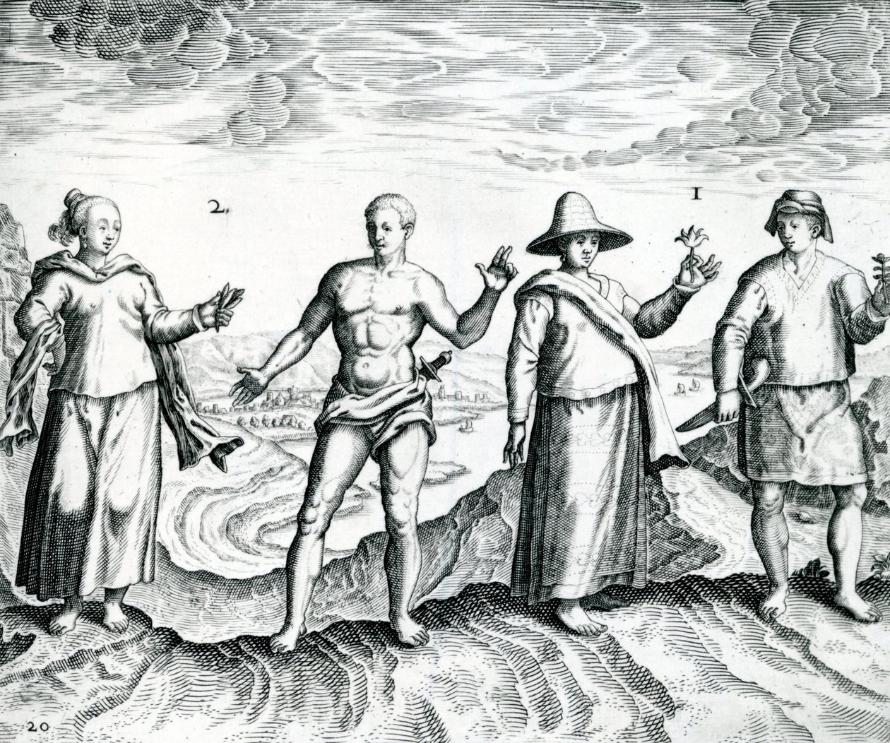 Dva muži a dvě ženy z ‚India Orientalis‘, 1598 od Theodore de Bry