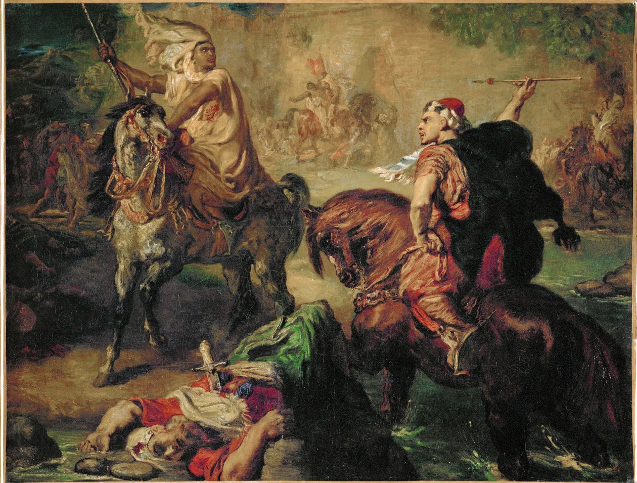 Arabští kmenoví bojovníci v souboji pod hradbami města (olej na plátně) od Theodore Chasseriau