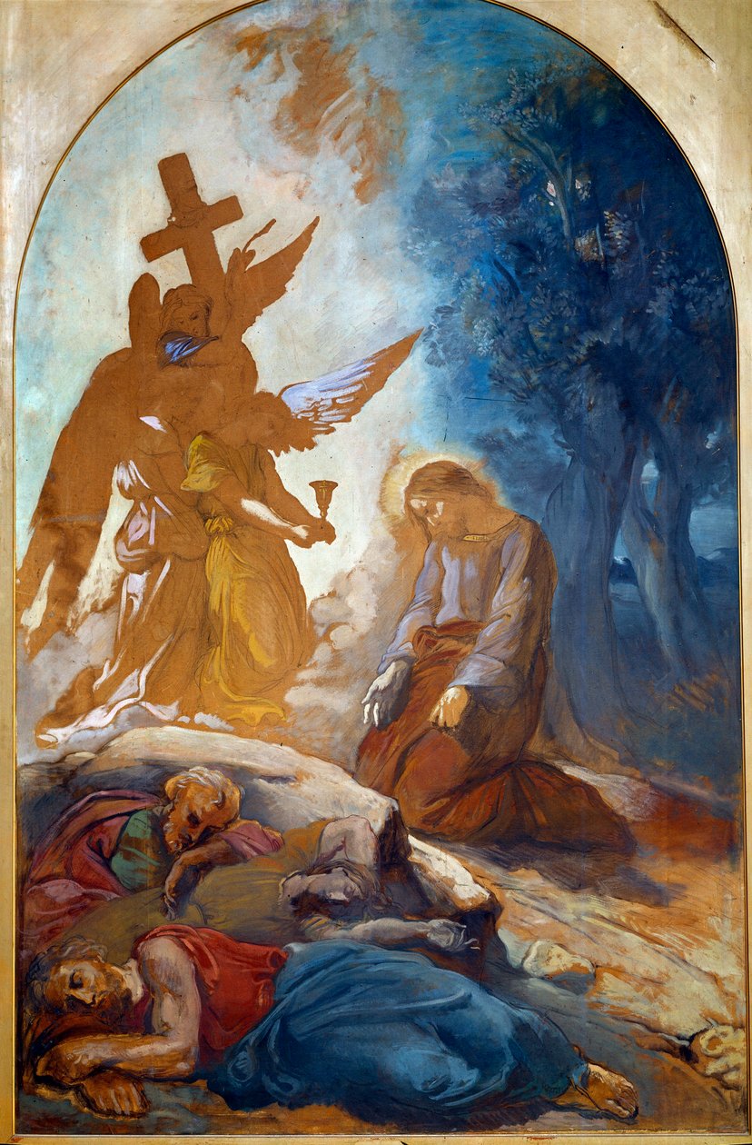 Ježíš v zahradě olivovníků. Obraz Theodore Chasseriau (1819-1856) od Théodore Chassériau