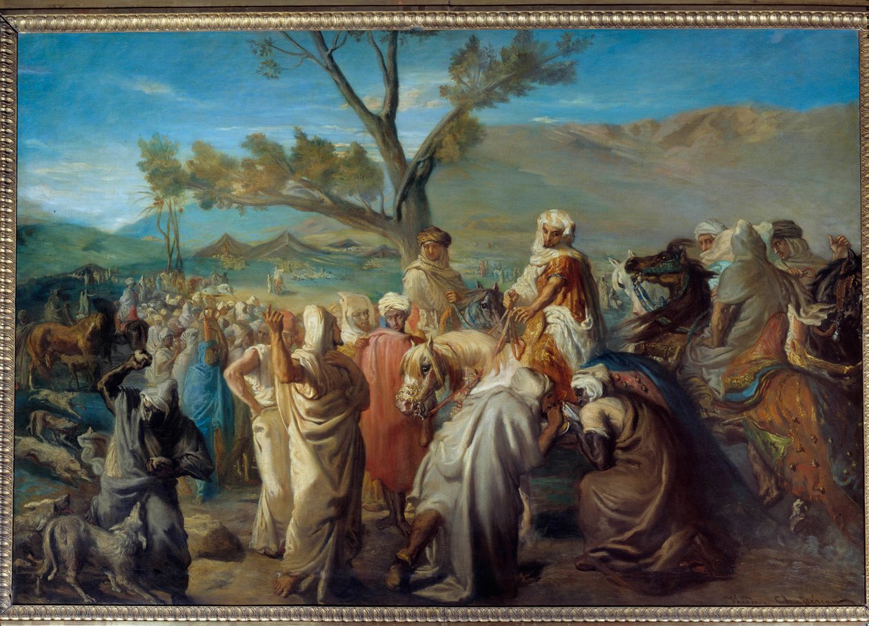 Orientalismus: "" Caid navštěvující douar""" Marocký kuchař ve stanovém táboře. Obraz Theodora Chasseriaua (1819-1856) 1849 Ne. 1,42 x 2 m od Théodore Chassériau