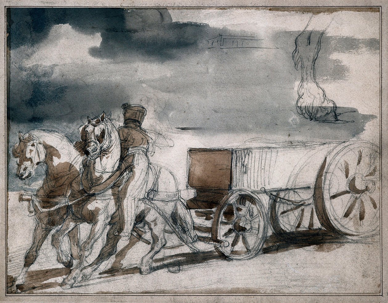 Vozík s municí vystřelený dvěma koňmi od Theodore Gericault