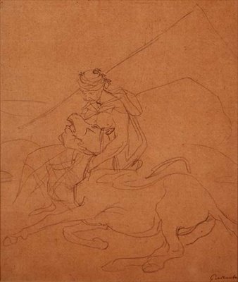 Arab drží hlavu svého umírajícího koně od Theodore Gericault