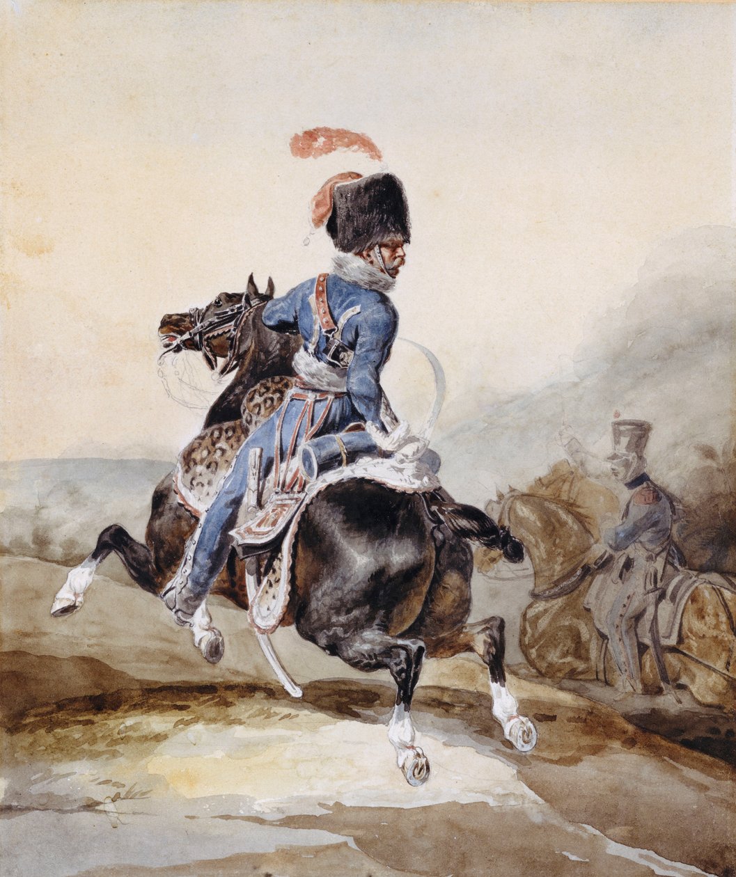 Dělostřelecký důstojník cválající doleva od Theodore Gericault