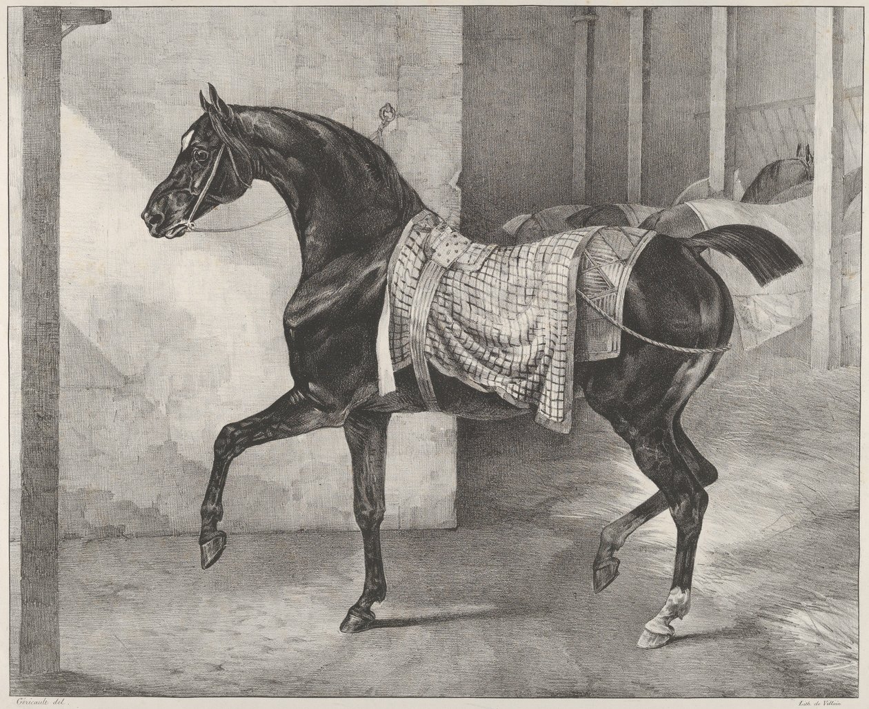 Černý kůň uvázaný ve stáji od Theodore Gericault