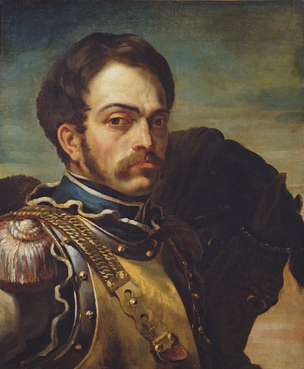Důstojník karabiník s koněm, cca 1814 od Theodore Gericault