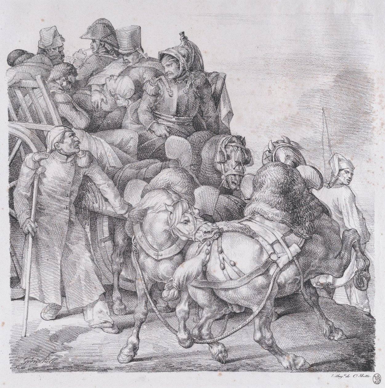Vozík naložený zraněnými vojáky od Theodore Gericault
