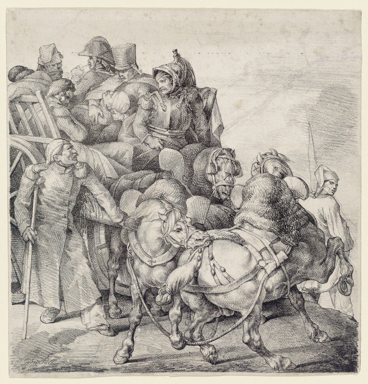 Vůz naložený zraněnými vojáky (A Wagon Full of Wounded Soldiers) od Theodore Gericault