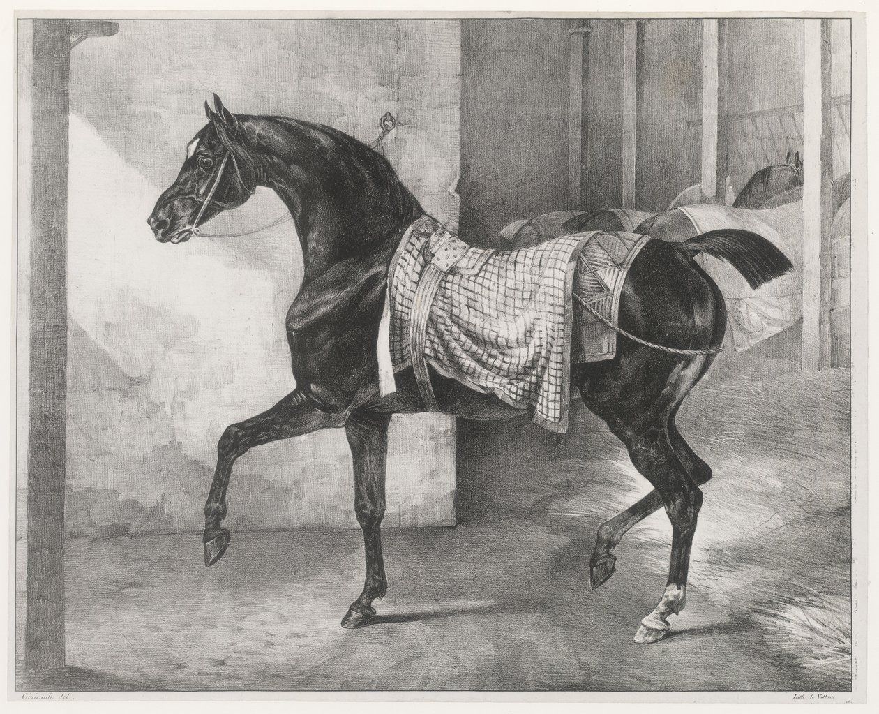 Černý kůň přivázaný ve stáji (A Black Horse Tethered in a Stable) od Theodore Gericault