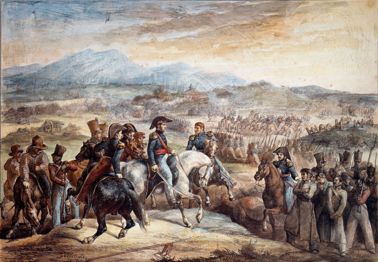 Chilská válka za nezávislost: “” Pohled na bitvu u Maipu (Maipo u Santiaga de Chile 5/04/1818”” Akvarel od Theodora Gericaulta (1791-1824) Paříž 19. století, Škola výtvarných umění od Theodore Gericault