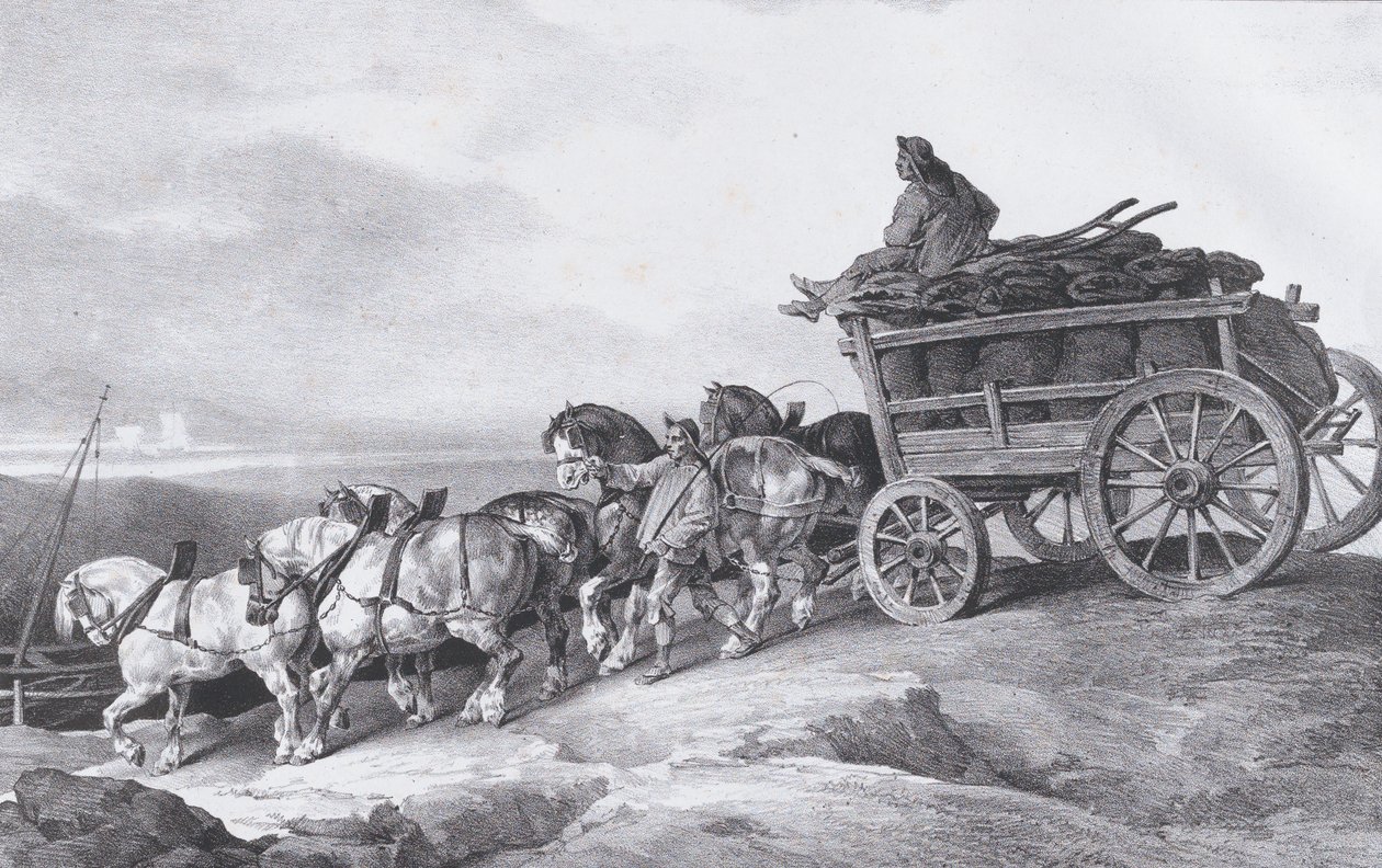 Uhelný vůz [sic.] tažený koňmi, 1822. od Theodore Gericault