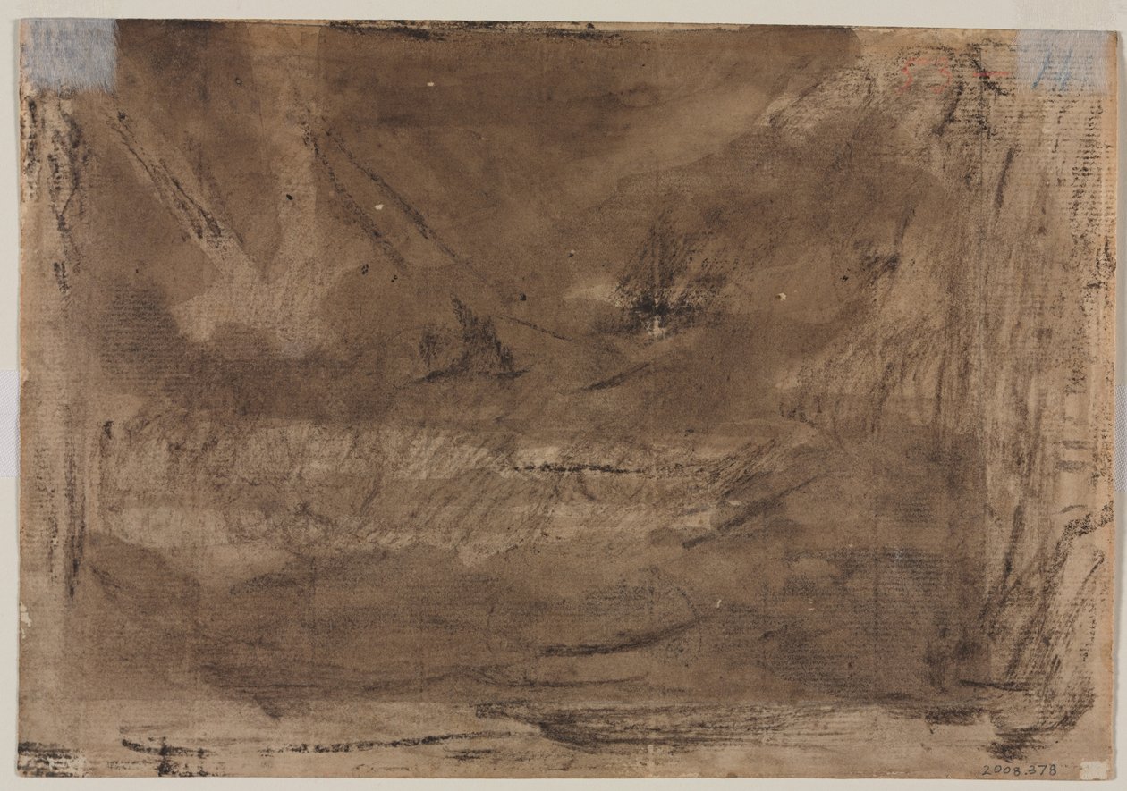Studie kompozice (možná k Poussinově potopě) (verso), asi 1816 (hnědá lazura a černá pastelka) od Theodore Gericault