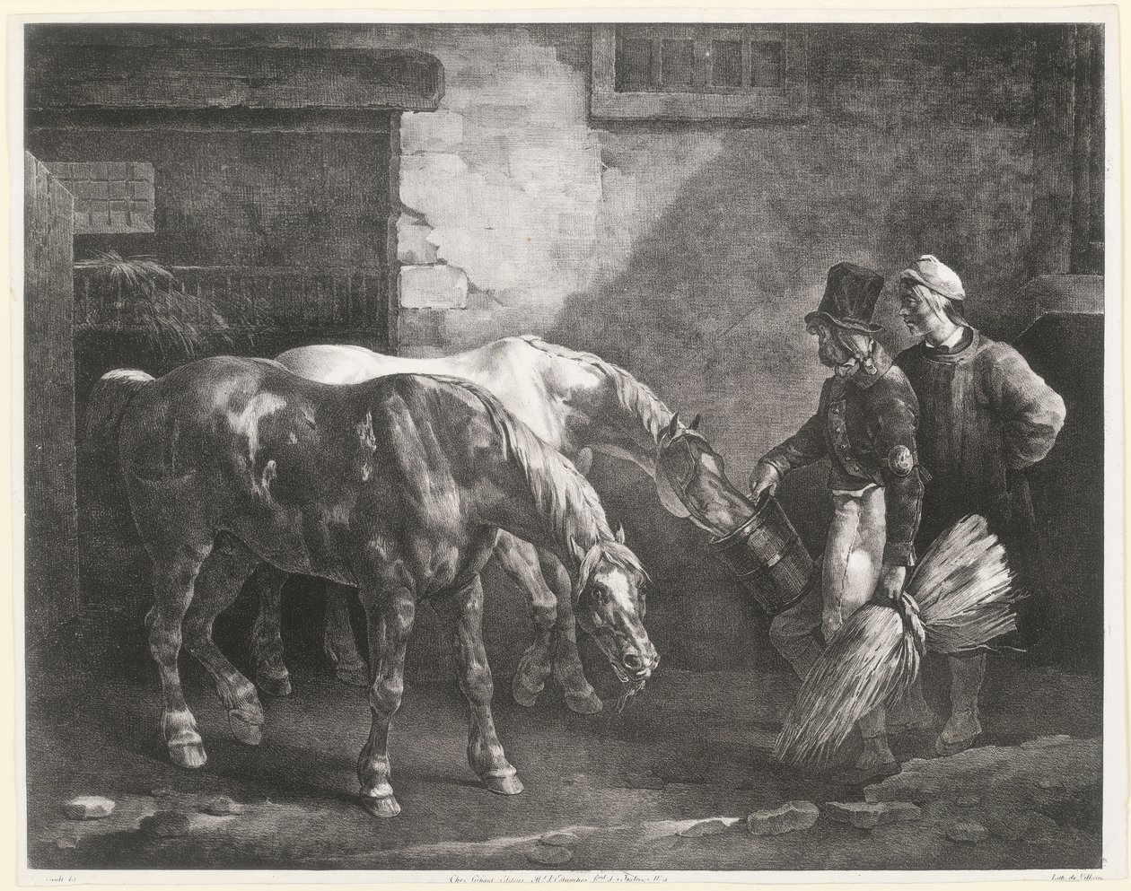 Dva poštovní koně u vchodu do stáje (Two Post-Horses at a Stable Door) od Theodore Gericault