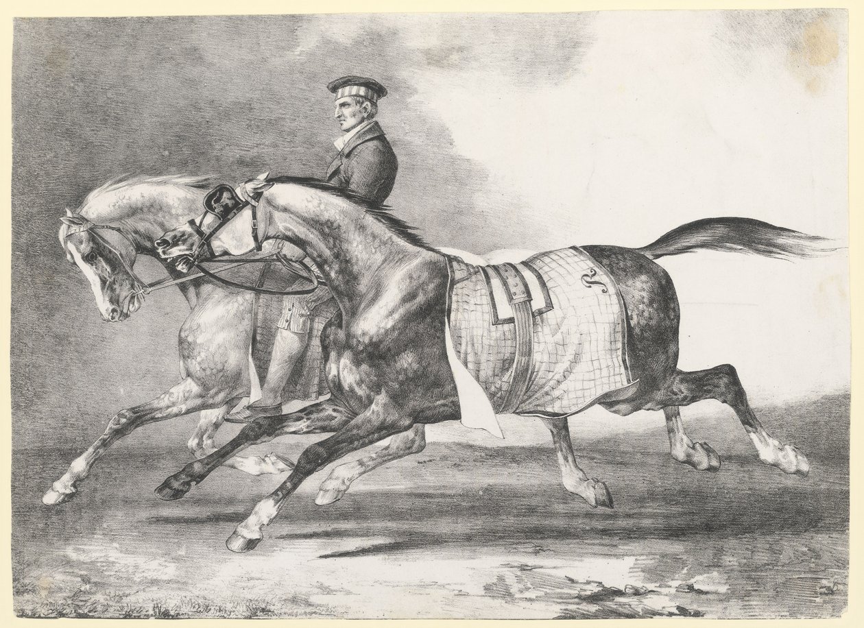 Dva šedí strakatí koně na procházce (Two Dapple-Grays Being Exercised) od Theodore Gericault
