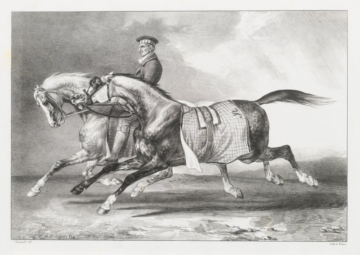 Dva šedí strakatí koně na procházce (Two Dapple-Grays Being Exercised) od Theodore Gericault
