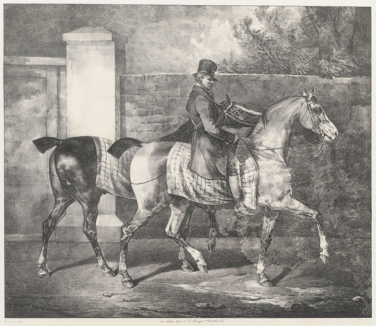 Dva koně, které venčí žokej (A Groom Exercising Two Horses) od Theodore Gericault