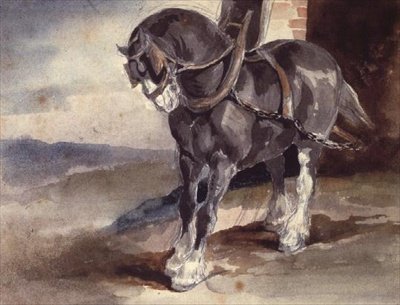 Tažný kůň u domu (tužka a akvarel) od Theodore Gericault