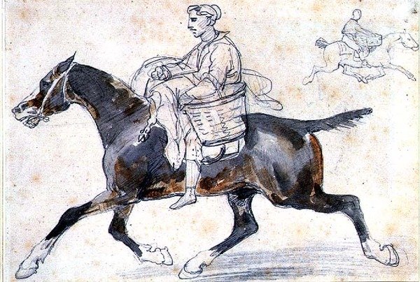 Anglický řezník na koni (tužka a akvarel) od Theodore Gericault