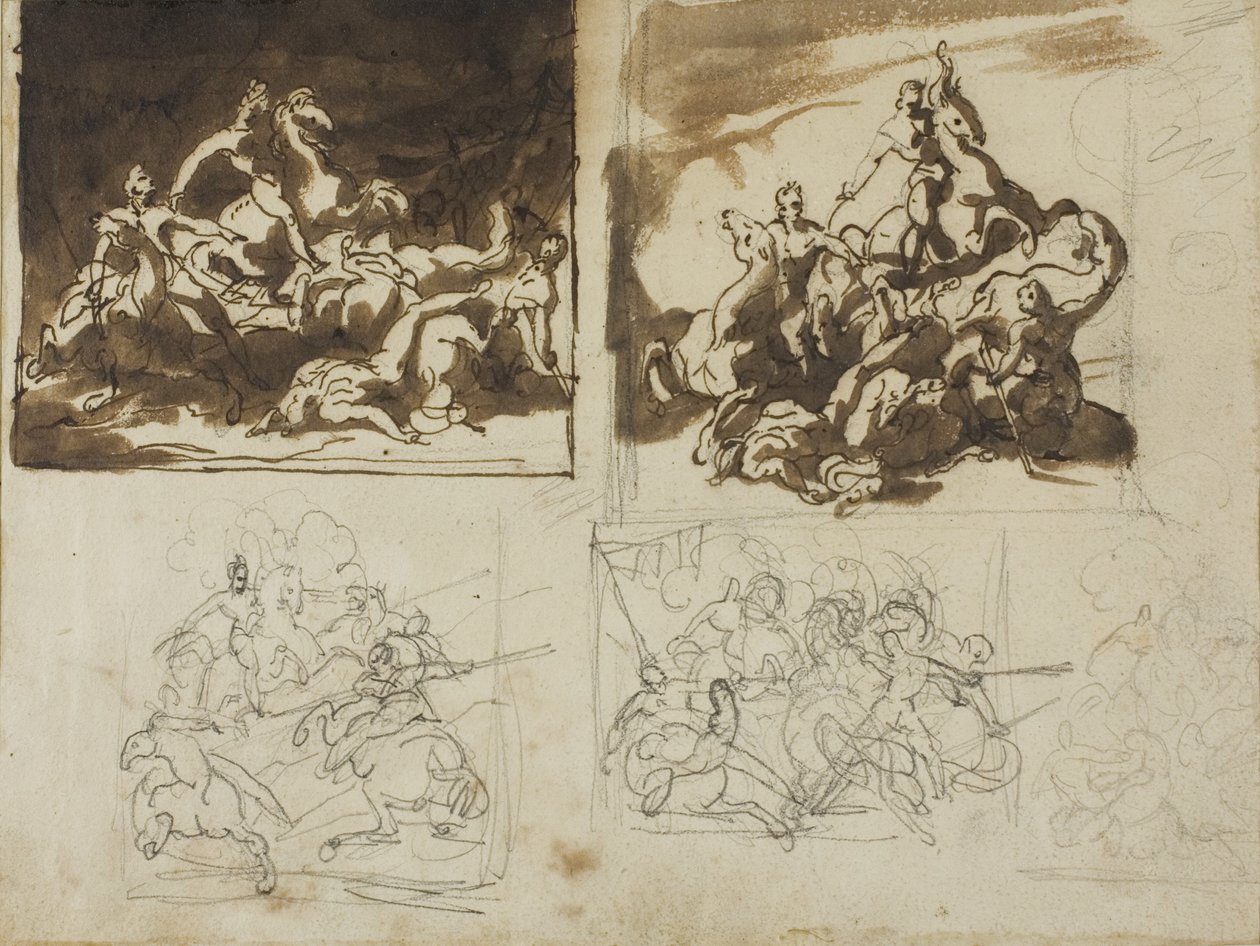 Pět skic pro jezdeckou bitvu, 1813-14 od Theodore Gericault