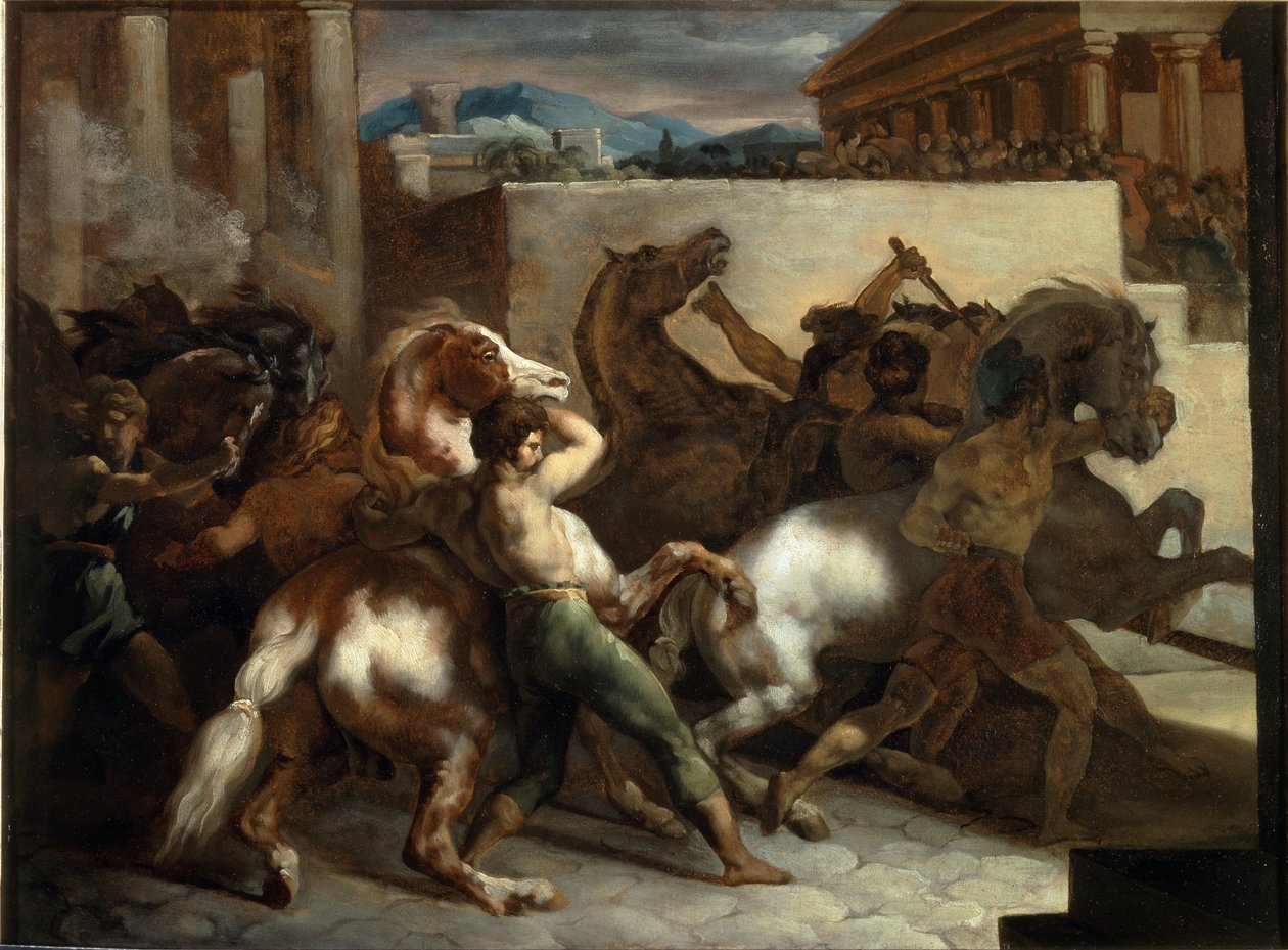 Dostihy zdarma v Římě - olej na plátně od Theodore Gericault